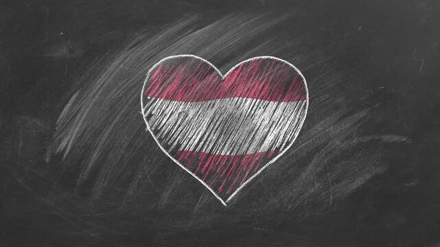National flag of Austria in heart shape  drawn with colored chalk on a blackboard.