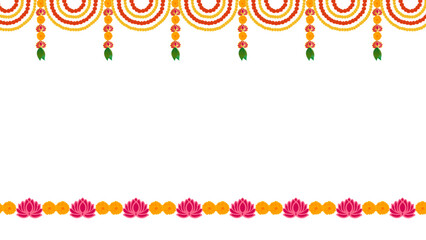 Traditional marigold flower garland toran vector, perfect for Indian Hindu wedding, navratri, dussehra, Diwali, karwa chauth festival decoration, floral border ornament design for celebration themes © Vijay Pareek