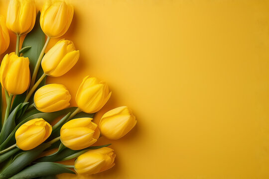 Gelbe Tulpen auf gelbem Hintegrund mit Platz f&uuml;r einen Text