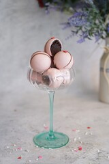 Chocolate Cake balls covered in pink icing | Valentines day sweets, selective focus