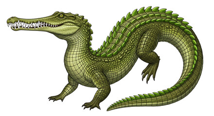 Obraz premium 3D realistic green dinosaur walking isolated on white background prehistoric creature model