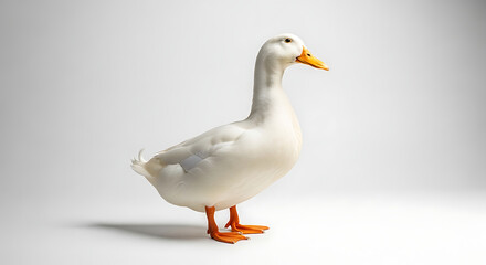 Obraz premium White domestic goose standing on orange feet isolated on white background
