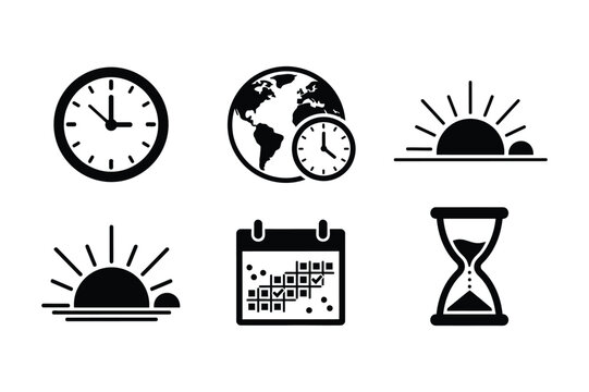 Time and Calendar Icons - World Clock and Sunrise