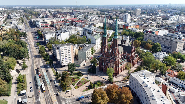 Aerial view of St. Florian Cathedral and Praga District, Warsaw, Poland