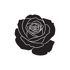 Ornamental Single Rose Silhouette Black Vector Minimal Design