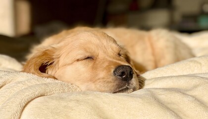 Sleeping Golden Retriever Puppy on Soft Blanket