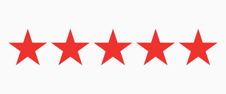 five star customer product review icon. red 5 star rating feedback for website, app, ui design.