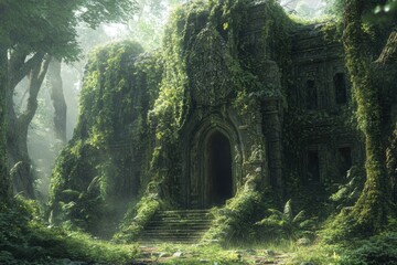 Overgrown ancient temple ruins