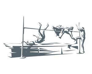 High jump athlete silhouette sequence vector illustration geometric style
