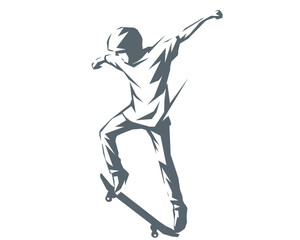 Skateboarder boy silhouette vector illustration geometric style
