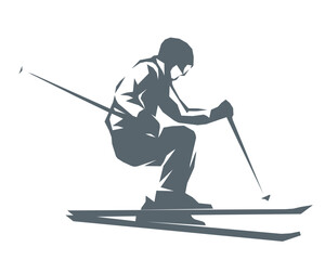 Skier skiing downhill silhouette vector illustration geometric style
