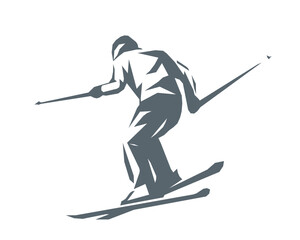 Skier skiing downhill silhouette vector illustration geometric style
