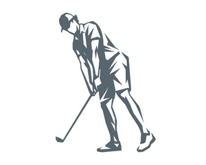 Golf player swinging club silhouette vector illustration geometric style
