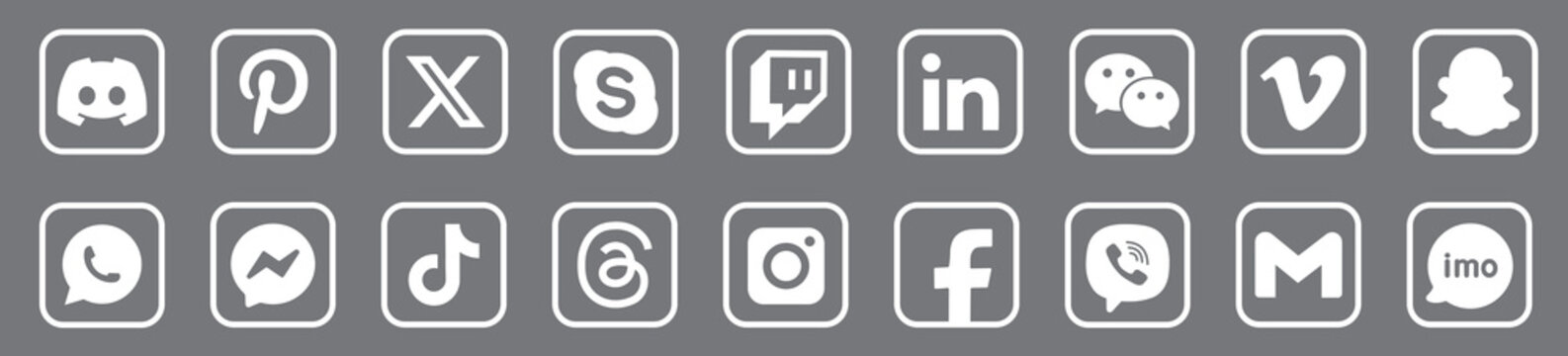 Social media communication icons set on gray background