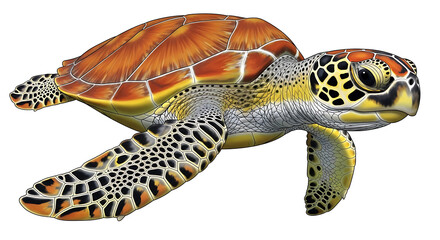 Obraz premium Sea turtle swimming underwater with vibrant patterned shell in tropical ocean habitat