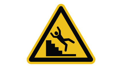 Slip and fall hazard warning sign with person falling on stairs icon for workplace safety, accident prevention and risk awareness