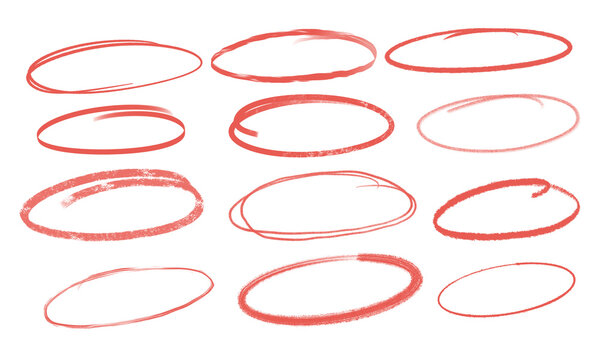 Handdrawn doodle grunge circle highlights. Charcoal pen round ovals. Marker scratch scribble inrounder. Round scrawl frames.