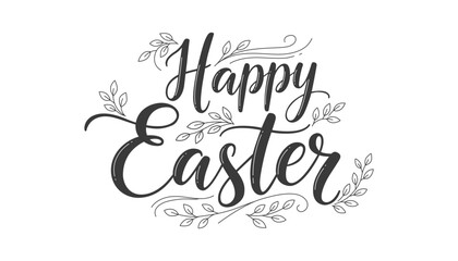 Elegant Hand Lettering Happy Easter Greetings with Decorative Floral Elements