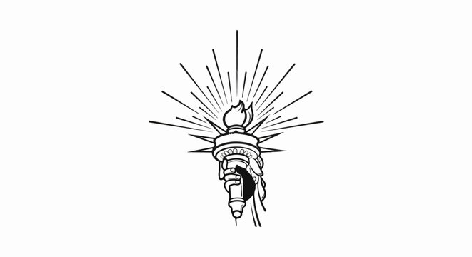 Stylized hand holding a torch with radiating light
