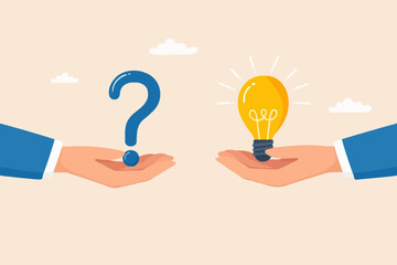 Hands with question and idea