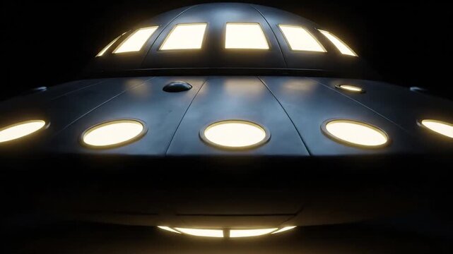Mysterious unidentified flying object hovers silently in the deep darkness of space.