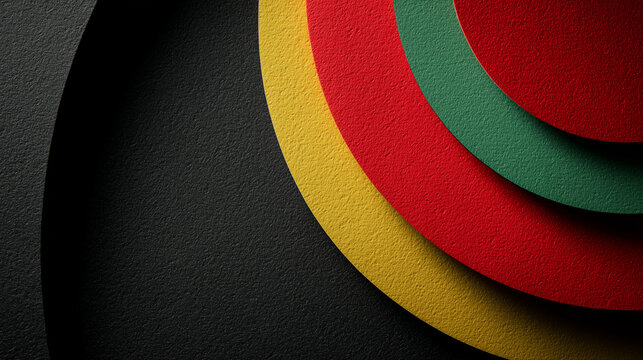 Textured background with black red yellow and green circles. Abstract design with Pan-African colors for Black History Month. Ethnic unity concept.