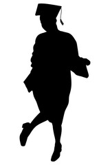 Silhouette of graduate student with graduation cap celebrating education success. Vector illustration.