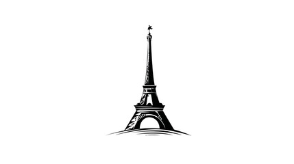 A tall, slender silhouette of a famous tower, black against a white background