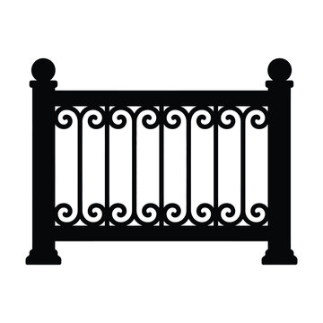 ornate wrought iron railing on transparent background silhouette, elegant metal fence pattern for architectural detailing, classic railing design, heritage restoration, interior and exterior decoratio