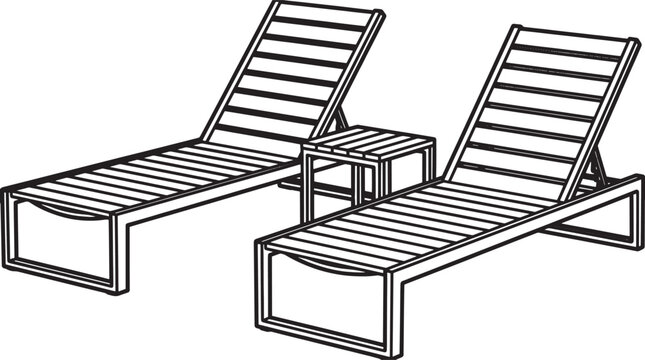 Sun loungers, a table, set the stage for relaxation, a vision of serenity in a graphic.