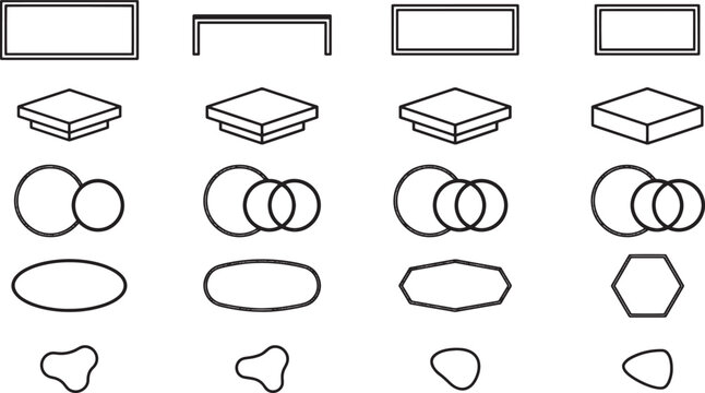 Abstract geometric shapes presented in an array, clean lines define an assortment of forms, perfect for visual compositions.