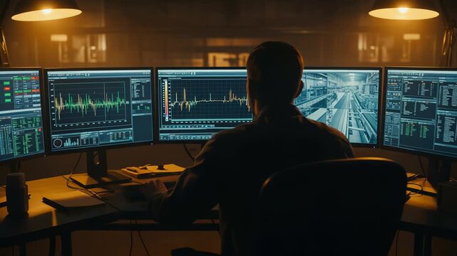Bright Screens Illuminate Focused Market Activities Late At Night