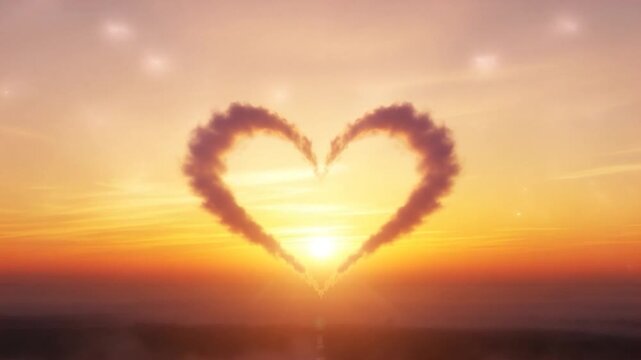 Heart-Shaped Cloud at Sunset: A captivating sunset featuring a perfectly formed heart shape crafted from clouds, an enchanting display of love and natural artistry.