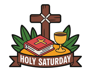 Holy Saturday religious symbols with cross and bible