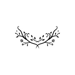Symmetrical Hand Drawn Floral Swirl and Decorative Branch Border Illustration