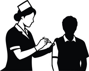 Fototapeta premium Nurse Vaccination Silhouette Medical Immunization Black Vector