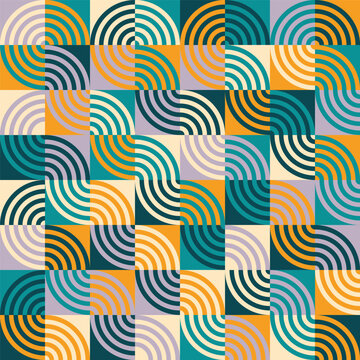 Abstract geometric pattern with colorful concentric lines and waves.