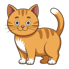 Cute orange tabby kitten cartoon character standing, simple illustration of a ginger cat with white paws and chest