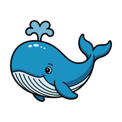 Fototapeta premium Cute cartoon blue whale spouting water