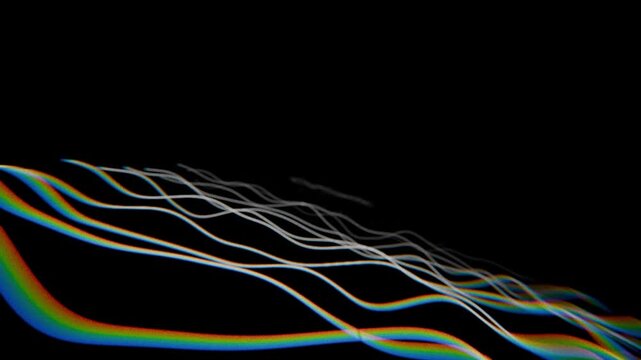 flowing stringy white animated curved lines on black background