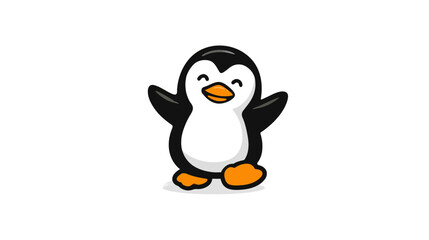 Obraz premium A happy penguin cartoon with black and white plumage, orange beak and feet, and smiling