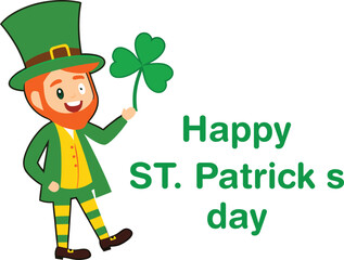 St patrick s day celebration with a smiling leprechaun holding a four leaf clover