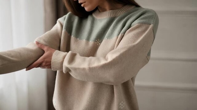 Medium shot highlighting a subtle holiday sweater with minimalist design elements and soft hues ideal for understated seasonal wear.