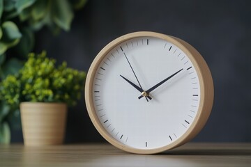 White desk clock with plant