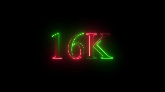 neon 16k flower text icon and dark background 4k motion video animation..