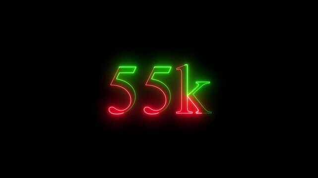  Neon 55k followers  icon isolated on black background, 4k animation in Easy to put into any video.