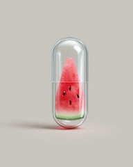A slice of ripe watermelon in a capsule