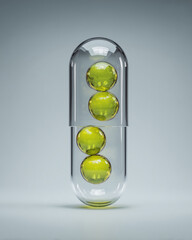 green balls in a clear glass capsule