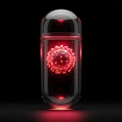 Red virus capsule on a black background