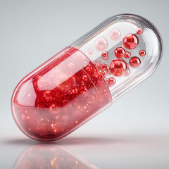 Transparent capsule with red granules